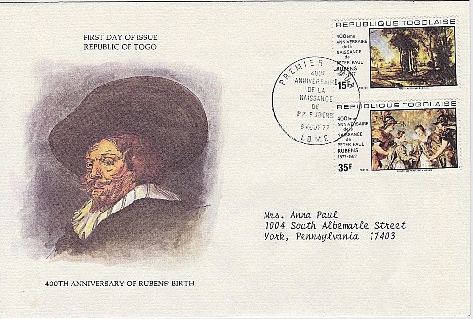 TOGO 1977 FDC - PAINTINGS BY RUBENS - LANDSCAPE W / CART - PRINCESSES AT HENDAYE - Image 1 of 1