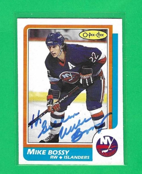 TARJETA AUTÓGRAFA MIKE BOSSY (D) 1986-87 O-PEE-CHEE NEW YORK ISLANDERS-PERSONALIZADA Foto 1 de 1