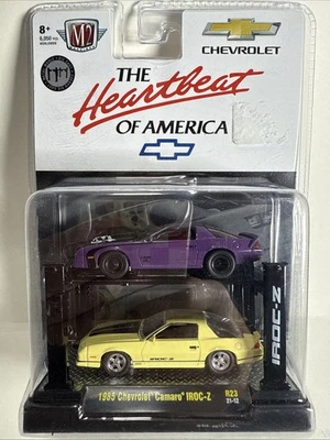 M2 Machines Lifts 1985 Chevy Camaro IROC-Z 1 purple & 1 yellow RR's I11 - Image 1 of 2