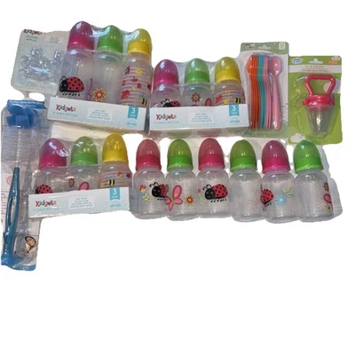 Lote de 19 artículos nuevos para bebés -niña- 15 biberones, pezones extra, artículos de alimentación Foto 1 de 4