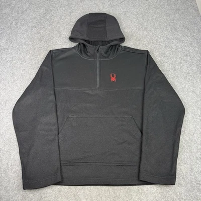 Spyder Hoodie Mens Medium Black Racer 1/4 Zip Fleece Lined Pullover Outdoor Logo - Image 1 of 4