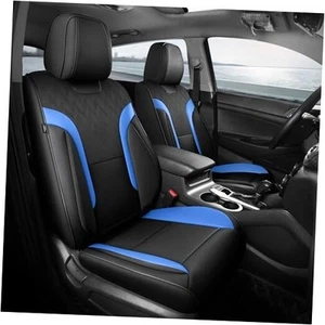 Black and Blue Car Seat Covers Full Set - Breathable Faux Leather Universal 5 - Picture 1 of 7