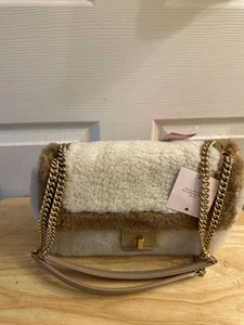 NWT Kate Spade Evelyn Foe Beige Shearling Shoulder Bag Handbag $458 - Picture 1 of 8