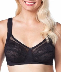 LEADING LADY BLACK BRA #5203 COMFORT WIRE FREE FULL COVERAGE LACE CUP 50A - Picture 1 of 10