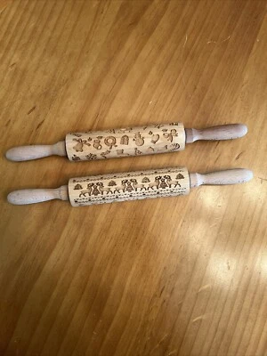 2 Embossed Christmas Wooden Rolling Pins for Baking 17” - Image 1 of 4