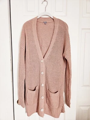 Cárdigan largo suave rosa tejido Charlotte Russe para mujer talla M Foto 1 de 4
