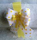 "White With Yellow Polka Dots"  Handmade  Bow On Yellow Headband 7 X 5 Bow