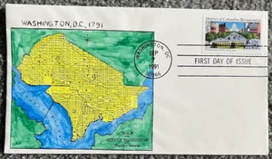 "RARE" USA FDC DAF hand painted cachet District of Columbia 1991 Scott #2561 - Picture 1 of 1