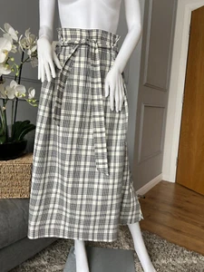 Weekend Max Mara midi skirt "Paper Bag' Waist with check pattern Size L (12 -14) - Picture 1 of 9