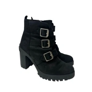 NEW Timberland Lug Boot Black Lana Point Block Heel Women's 10 - Picture 1 of 9