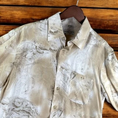Camisa Georg Roth Hombres M 39/40 Arte Abstracto Beige Sedoso Bolsillo Resort Alemania Lux Foto 1 de 4