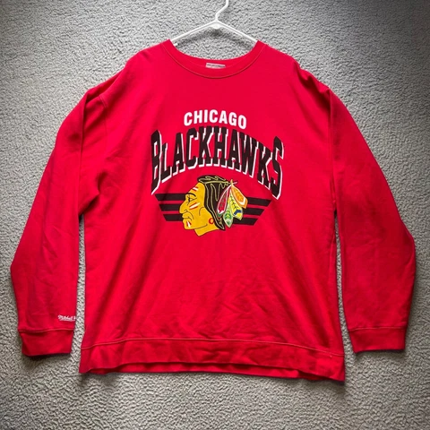 Mitchell Ness Chicago Blackhawks Sweatshirt Mens 5XL Red NHL Crewneck Retro Cover