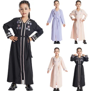 Children Kids Girls Long Maxi Dress Dubai Abaya Muslim Robe Islamic Robe Arab - Picture 1 of 80