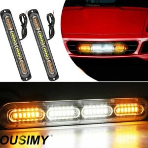2x Amber White LED Car Truck Emergency Warning Hazard Flash Strobe Light Bar New - Picture 1 of 10