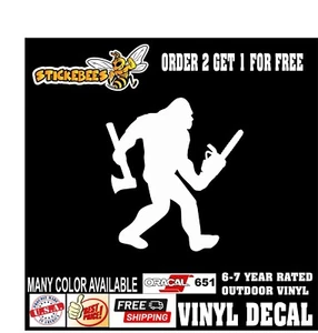 Bigfoot Lumber jack Logger with Axe and Chainsaw VINYL Decal Sticker - Picture 1 of 1