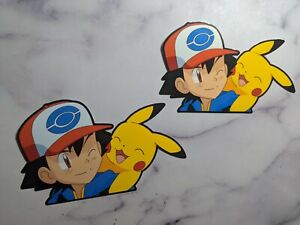 Pokemon Ash Pikachu sticker / decal for car laptop Peeker window sticker x2