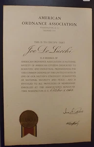 1964 Autographed American Ordnance Association Certificate Ira G Ross - Picture 1 of 1