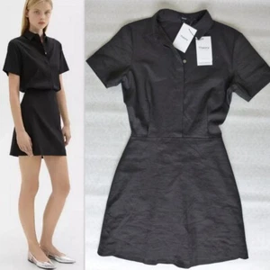 Neu mit Etikett THEORY Leinenmischung Kurzarm A-Linie Kleid schwarz 4 in Good Crunch $ 375 - Bild 1 von 16