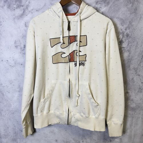 OFF WHITE Felpa con cappuccio vintage Billabong grande Y2K full zip ricamata