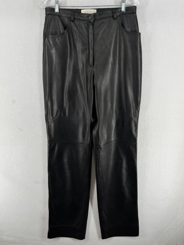 Pantalones ESCADA Mujer 40 M Cuero Cordero Pierna Recta Pantalón Flexible Negro Foto 1 de 4