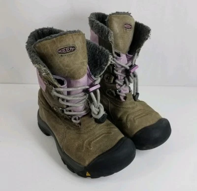 Keen Girls Size 2 Winter Leather Boots Brown Purple - Image 1 of 4
