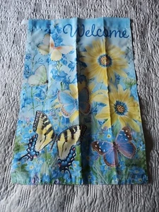 garden flags 12x18 Welcome Flag With Butterflies - Picture 1 of 10