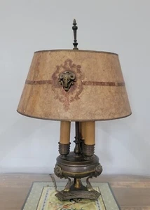Vintage 3 Arm Candlestick Ram Head Gothic Revival Table Lamp Original Shade - Picture 1 of 17