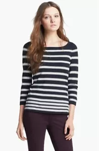 rag & bone Womens 'Sara' 3/4 Sleeve Stripe Knit T-Shirt Black/white Size Small - Picture 1 of 3