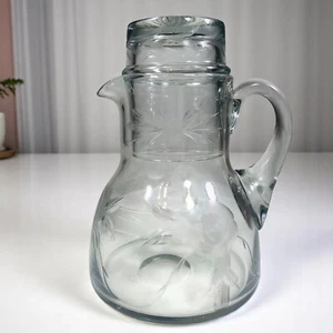 Vintage Cut Crystal Tumble Up Set Clear Carafe & Tumbler Floral & Ribbon Design - Bild 1 von 19