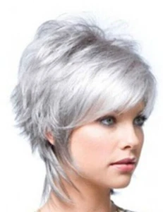 Fashion Silver Gray White Short Straight Women Lady Hair Wig Full Wigs + Wig Cap - Picture 1 of 3