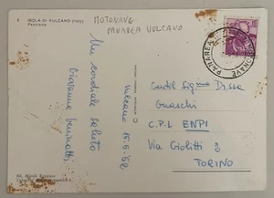 ITALY POSTCARD 15 LIRE MICHELANGIOLESCA STAMP MOTORBOAT PANAREA VOLCANO - Picture 1 of 2