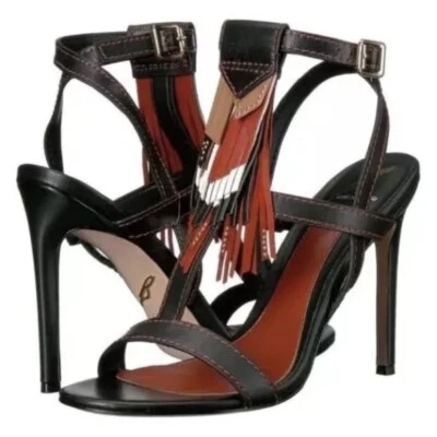 Brian Atwood Fabia Tacones Zapatos Cuero Borla Sandalia Negro Óxido Multi Talla 9.5 Foto 1 de 4