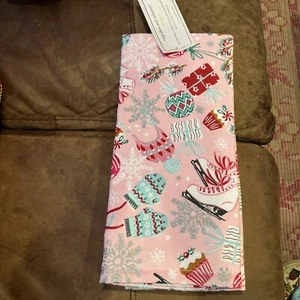 Cupcakes and Cashmere Pink Christmas Holiday Kitchen Towels Ice Skates Mittens - Picture 1 of 5