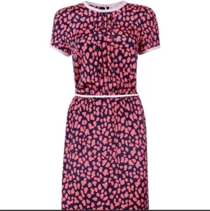 Sea New York Silk Leopard Pintucked Short Sleeve Dress Pink Navy Animal Print 0 - Picture 1 of 12