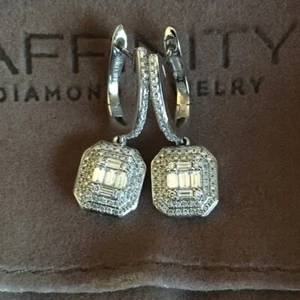 Affinity 14K White Gold Genuine Diamond Dangle Earrings - Picture 1 of 8