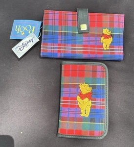 New Vtg 1990 Disney Store Winnie The Pooh Red Blue Plaid Wallet & Address Book - Picture 1 of 8