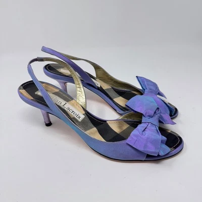 Christian Lacroix лаванды атласный слинга каблуки с бантом - размер 37,5 (США 7,5) - Изображение 1 из 4