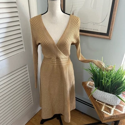 INC INTERNATIONAL CONCEPTS Womens Sweater Dress Gold Metallic Holiday Party | 0X - Image 1 of 4