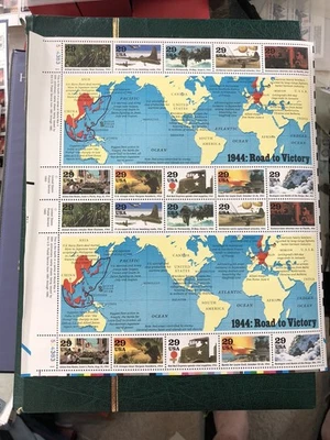 SFSTAMPS US Sc 2838 WORLD WAR II 1944 Road to Victory Sheet of 20 MNH 1994 Bent - Image 1 of 2