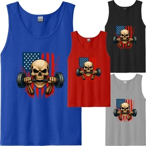 Camiseta sin mangas con bandera americana mudo con dientes de calavera para hombre regalo de EE. UU. unisex - Imagen 1 de 8