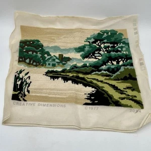 VTG 1977 Cabin Lakeside Landscape Crewel Embroidery Creative Dimensions 14X18 - Picture 1 of 9