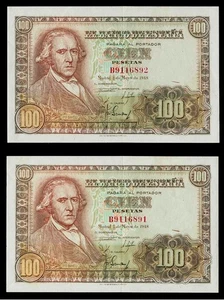 PAREJA CORRELATIVA 100 PESETAS 1948 SERIE B S/C/ S/C- - Picture 1 of 2