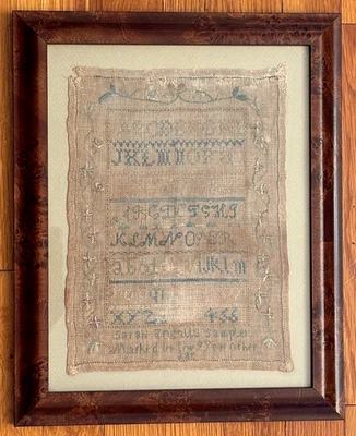 ANTIQUE CHILD STITCHED LINEN ALPHABET SAMPLER BY SARAH ENGALLS AGED 9 UNDATED - Image 1 of 4