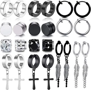 12 Pairs Stainless Steel Non Pierced Earrings for Men Women Magnet CZ Clip on... - Picture 1 of 1