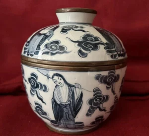 Wildwood Accents blau weiß figürliche Porzellan Chinoiserie Deckeldose Vintage selten - Bild 1 von 16