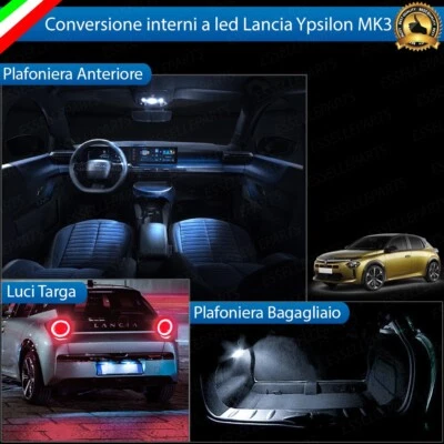 KIT LED INTERNI COMPLETO + LUCI TARGA LED PER  LANCIA YPSILON MK3 6000K BIANCO - Immagine 1 di 4