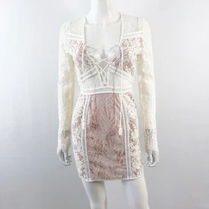 Mini robe TJD The Jetset Diaries blanche dentelle Caraïbes taille XS manches longues fête - Photo 1/12