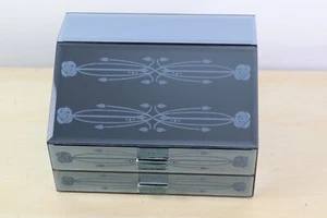 Mirrored Glass Jewellery Box with Mackintosh motifs designs L9" W6.5" H6" EXC - Picture 1 of 10