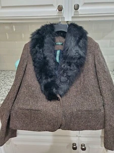 Ralph Lauren Tweed Print Faux Fur Jacket BLK Multi Size 16 NWT - Picture 1 of 5