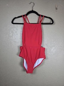 Kanu Surf Girls' Beach Sport Cut-Out 1-Piece Swimsuit, Solid Red, 12 - Picture 1 of 4